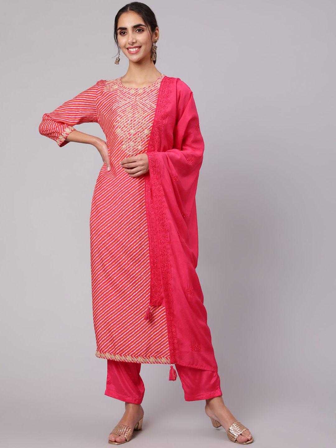 nehamta women leheriya printed kurta with trousers & dupatta