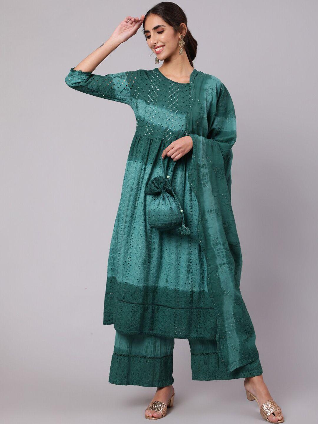 nehamta women ombre dyed sequinned pure cotton kurta with palazzos & dupatta