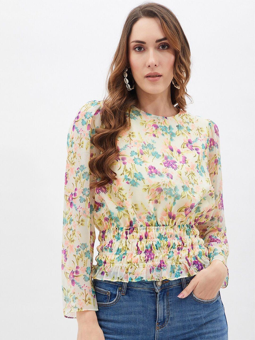 kibo floral print georgette waist top