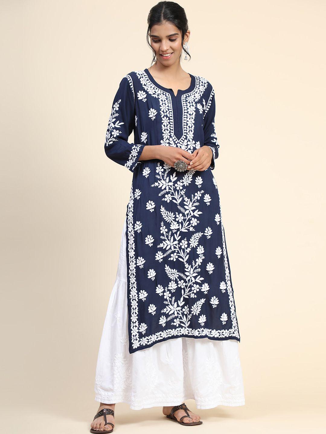 house of kari women floral embroidered thread work cotton kurta