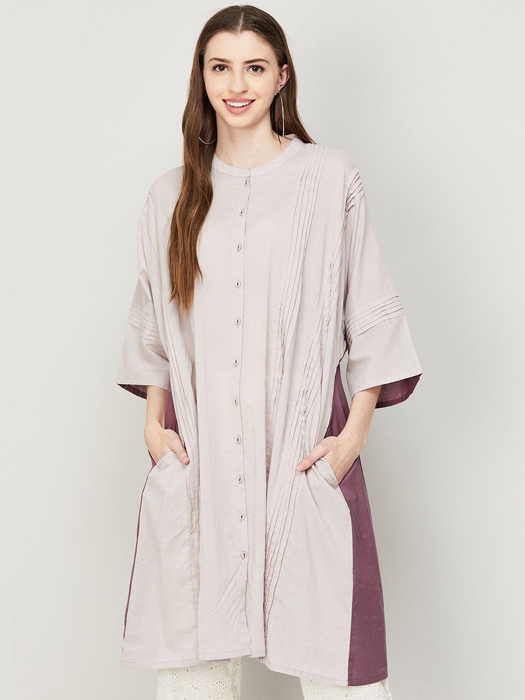 melange by lifestyle women colourblocked flared sleeves cotton kurta