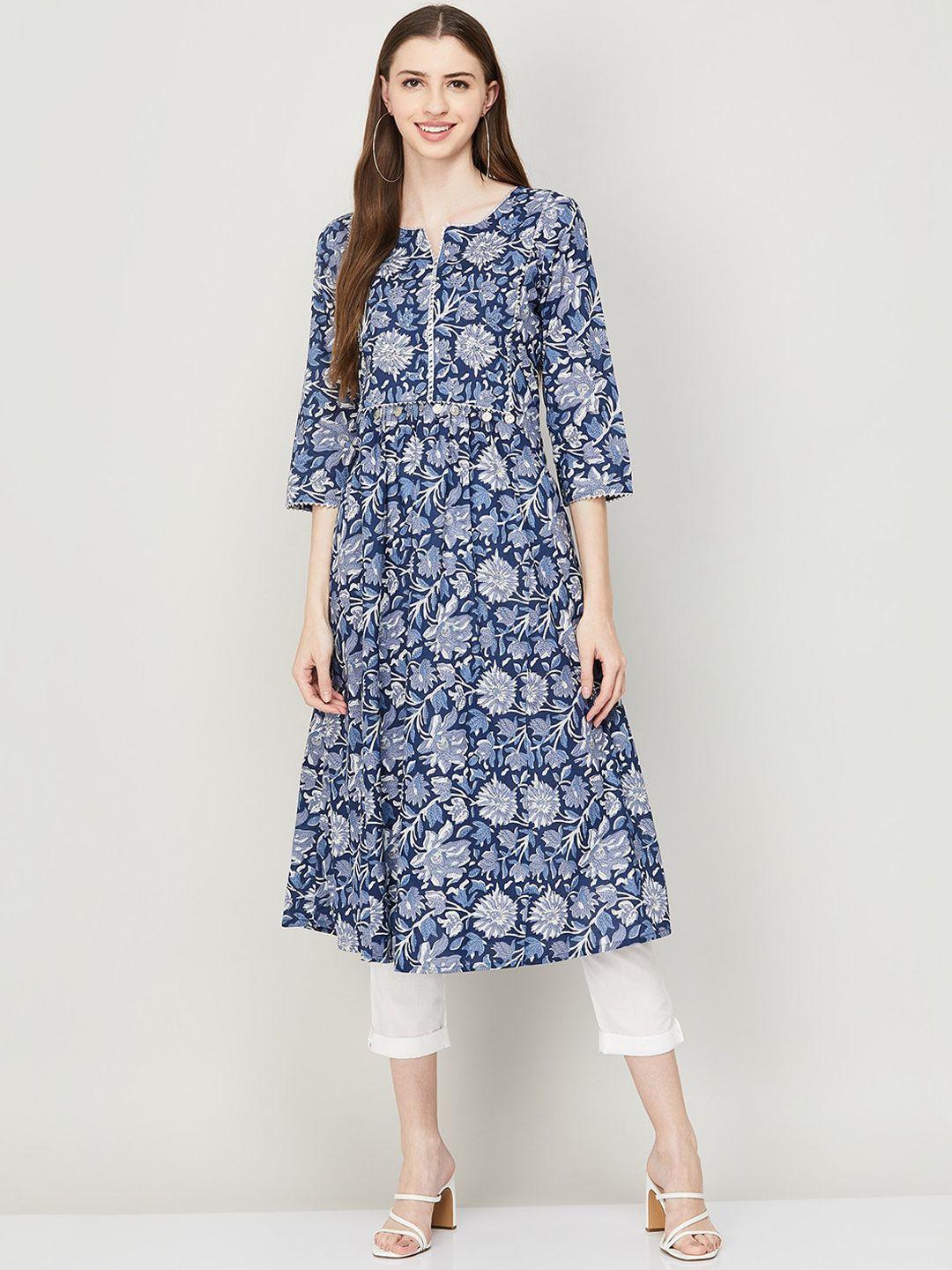 melange by lifestyle women blue printed anarkali kurta