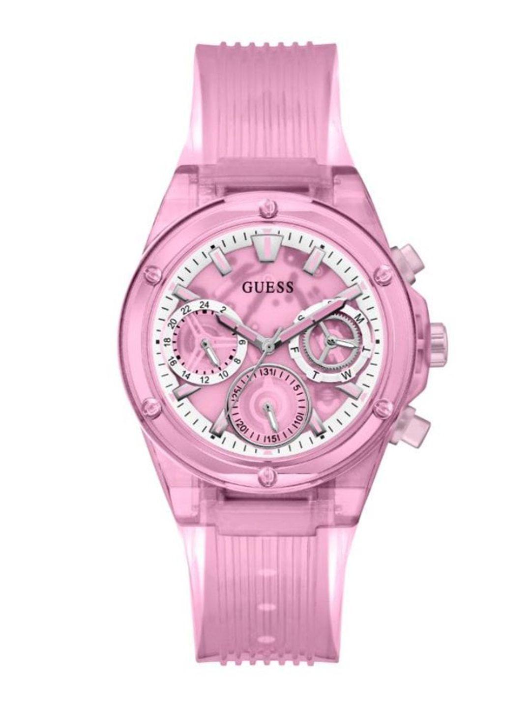 guess women purple embellished dial & purple straps analogue watch gw0438l2-pink