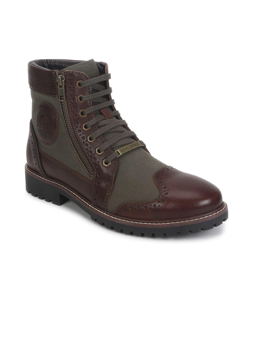 royal enfield men colourblocked leather biker boots