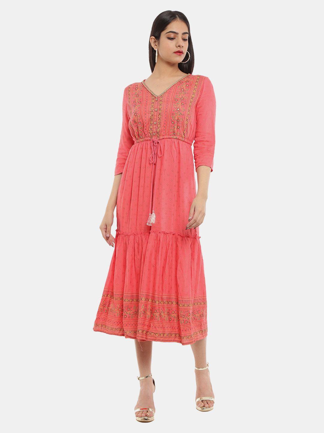 v-mart floral satin ethnic midi dress