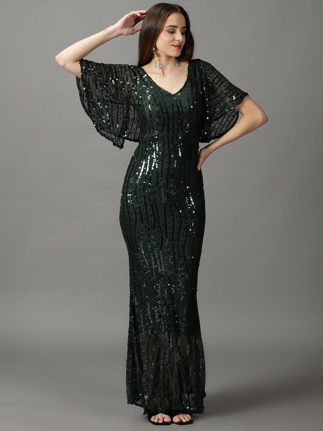 showoff embellished mermaid sequin net sheath dress