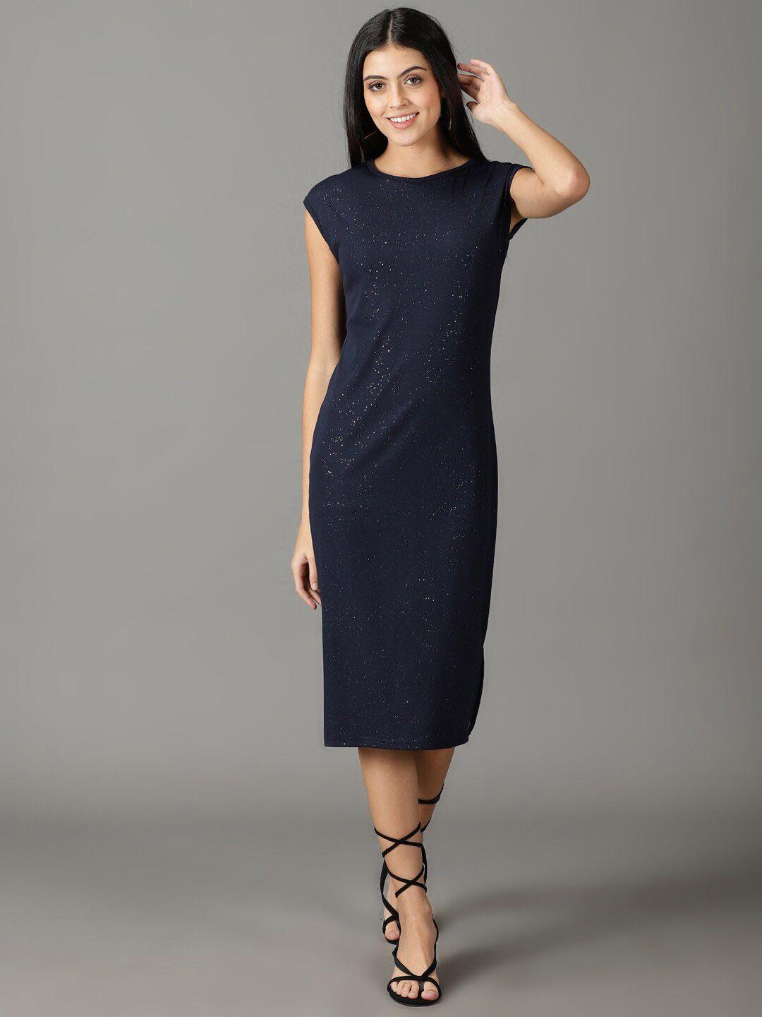 showoff round neck cap sleeves sheath dress