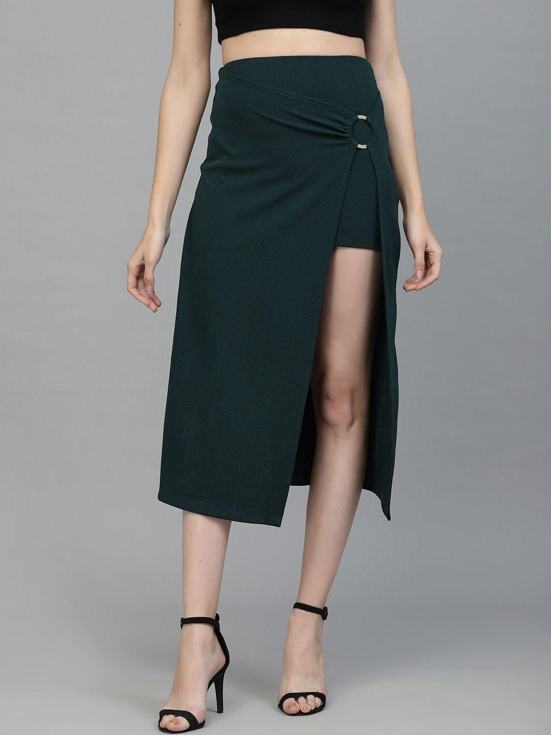 kassually ring detailed front slit asymmetry skirt