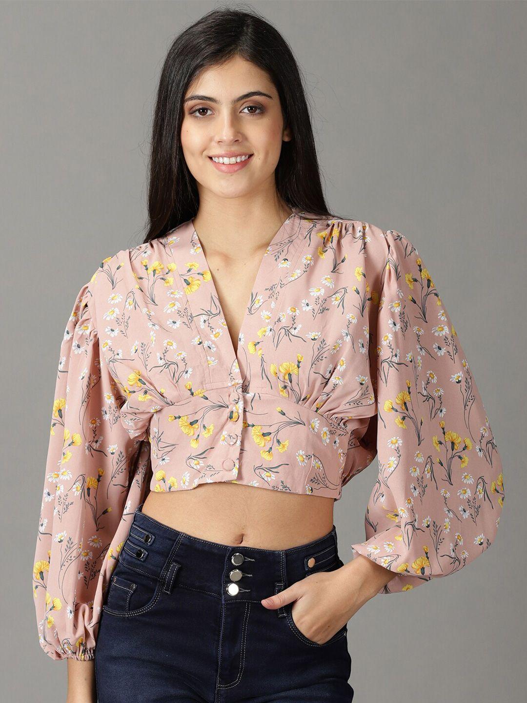 showoff floral print blouson crop top