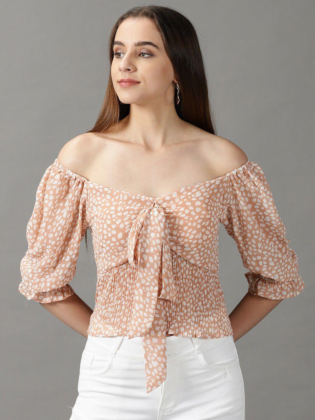 showoff abstract print off-shoulder bardot top