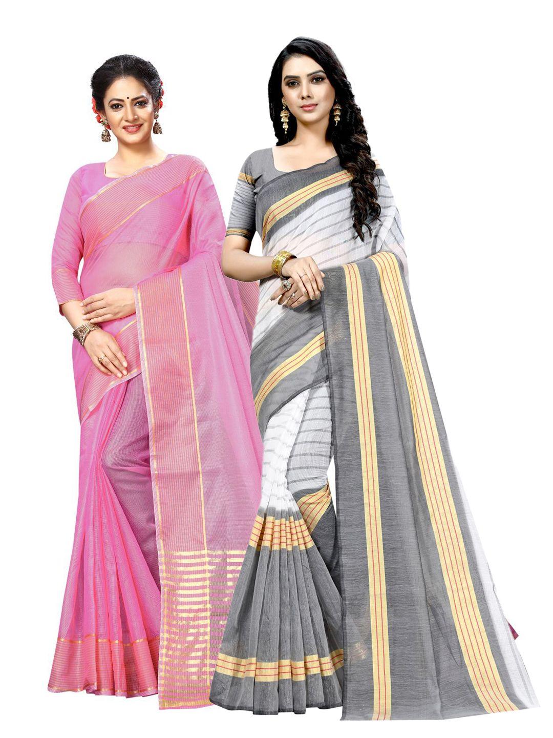 florence pink & grey striped zari ilkal saree