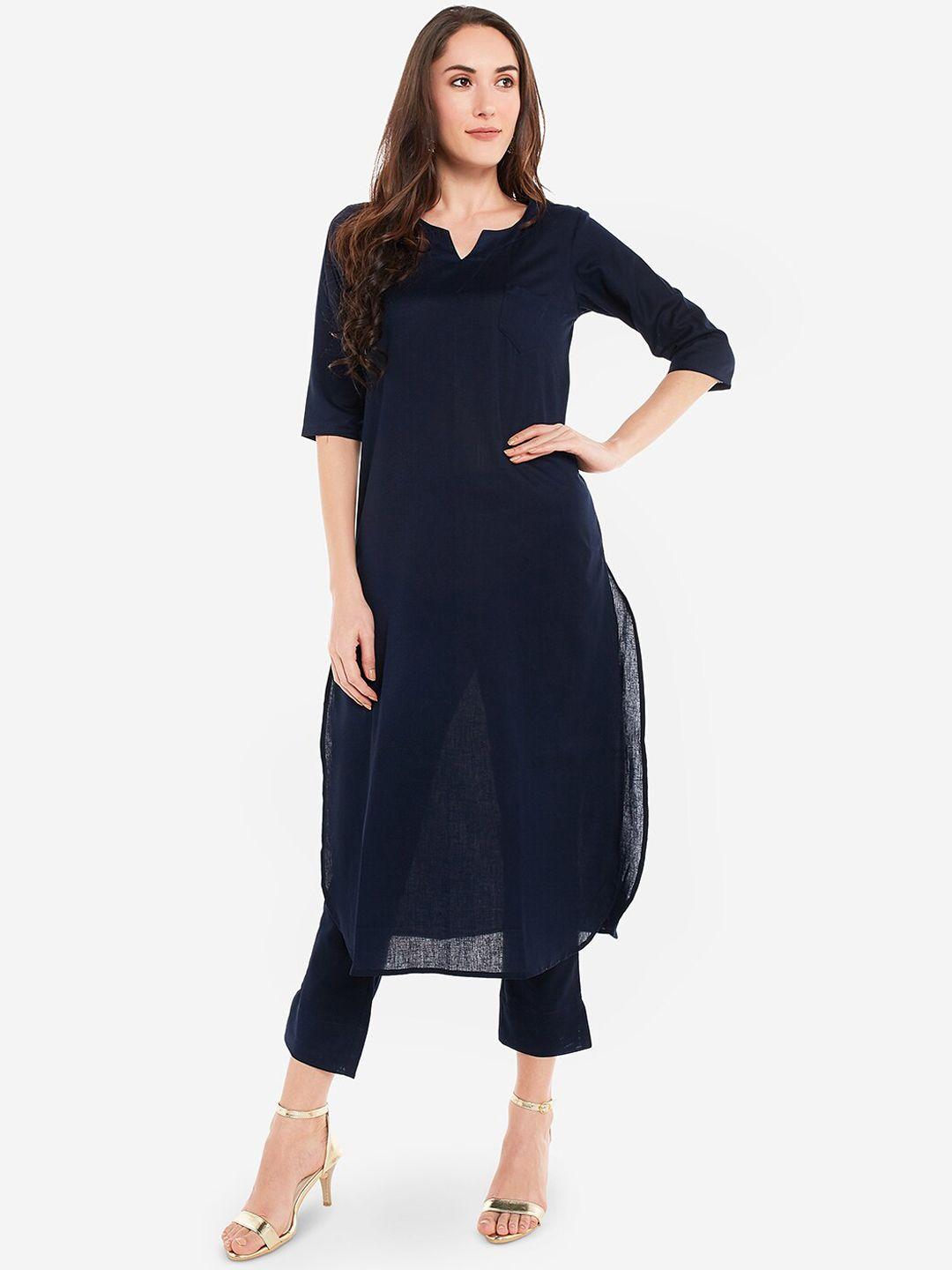 desi weavess women notched neck  kurta with trousers