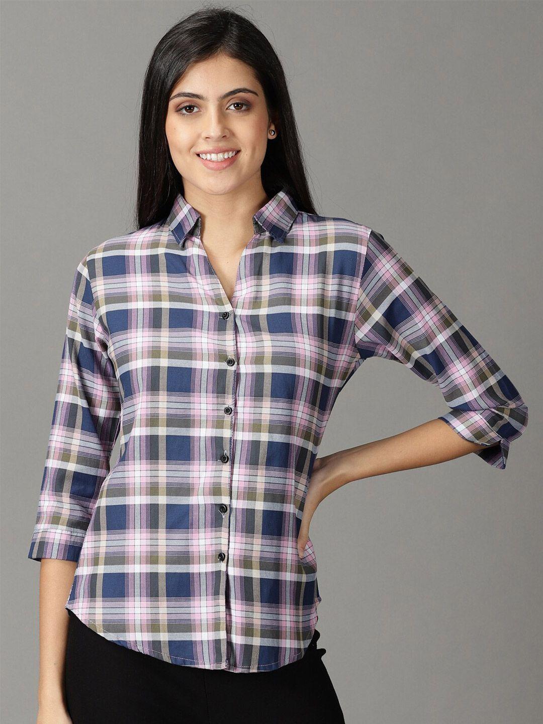 showoff women tartan checks casual cotton shirt