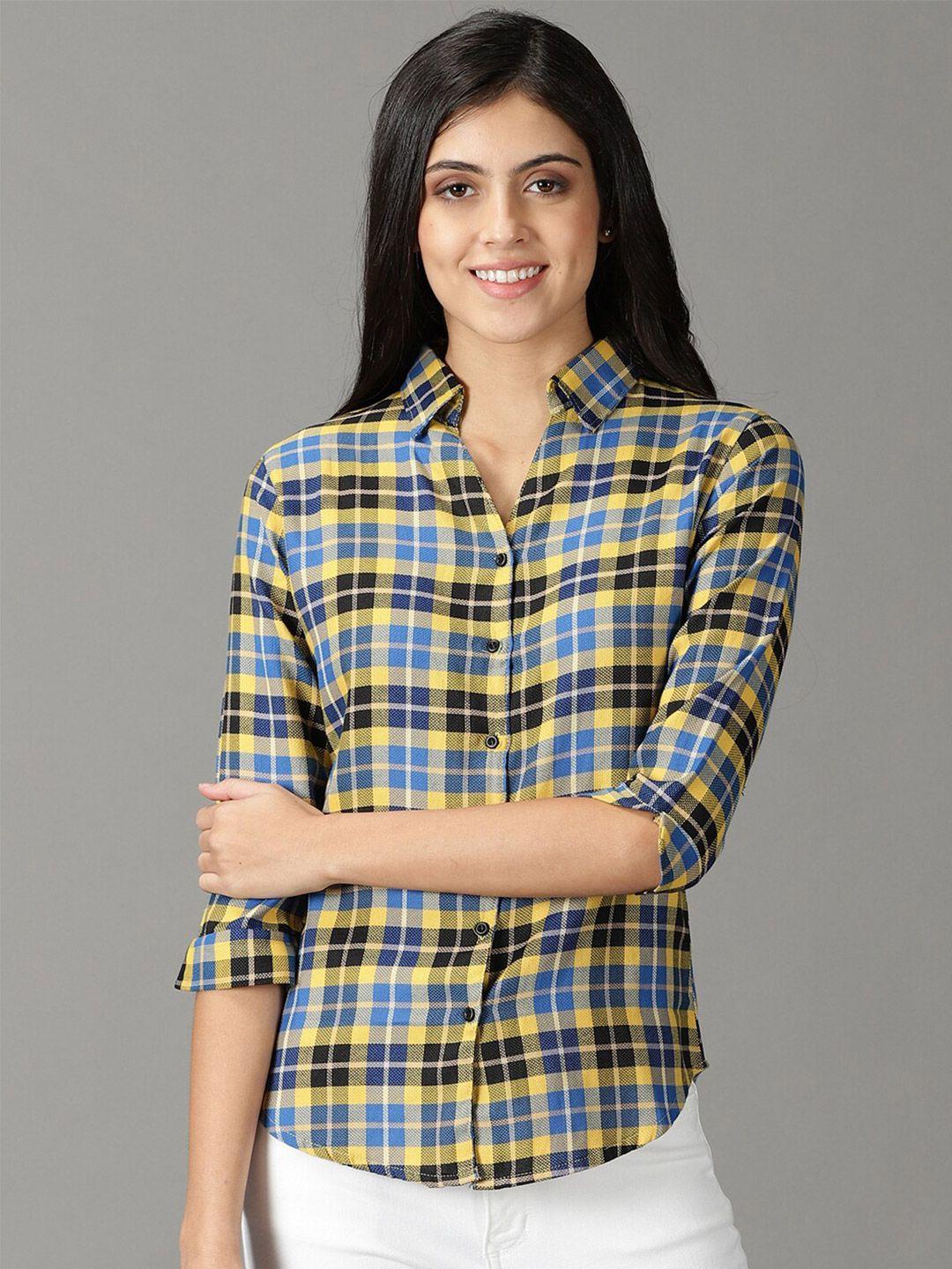 showoff women tartan checks casual cotton shirt