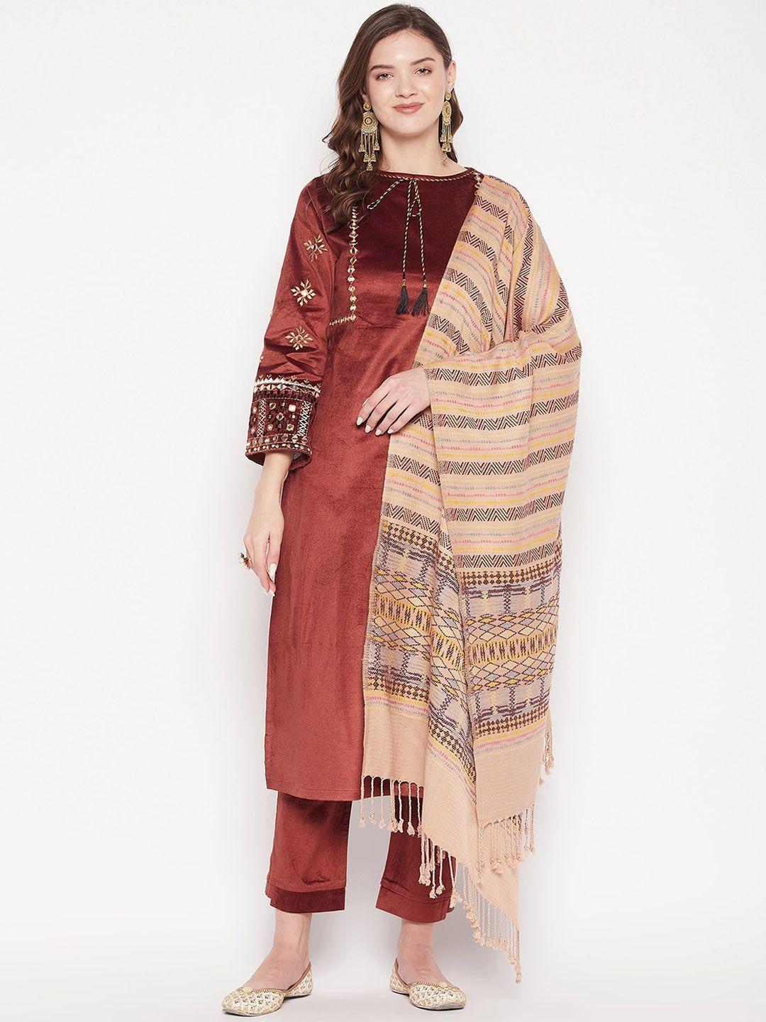 zigo ethnic motifs embroidered mirror work kurta with palazzos & dupatta