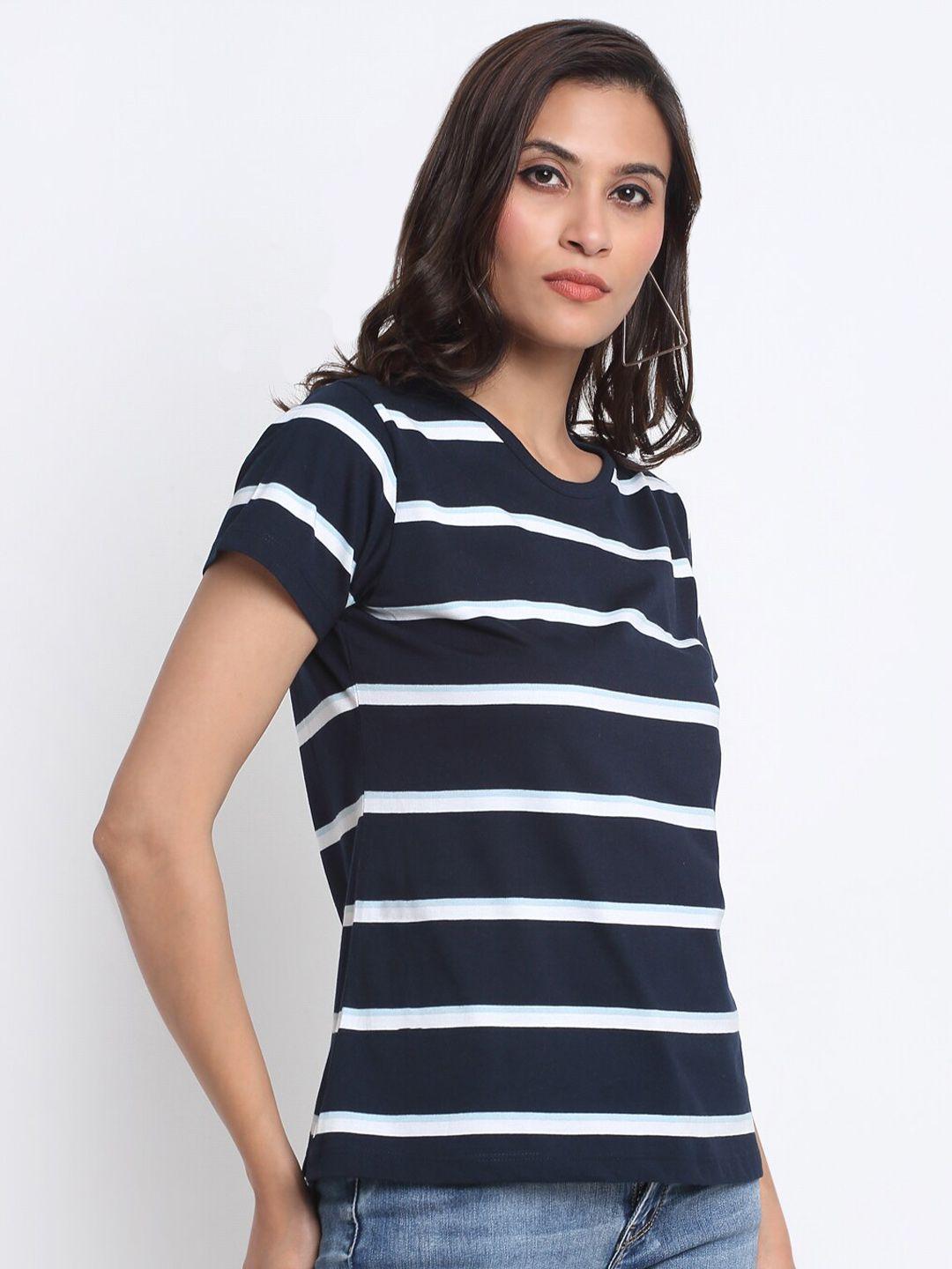 harbor n bay women navy blue striped t-shirt