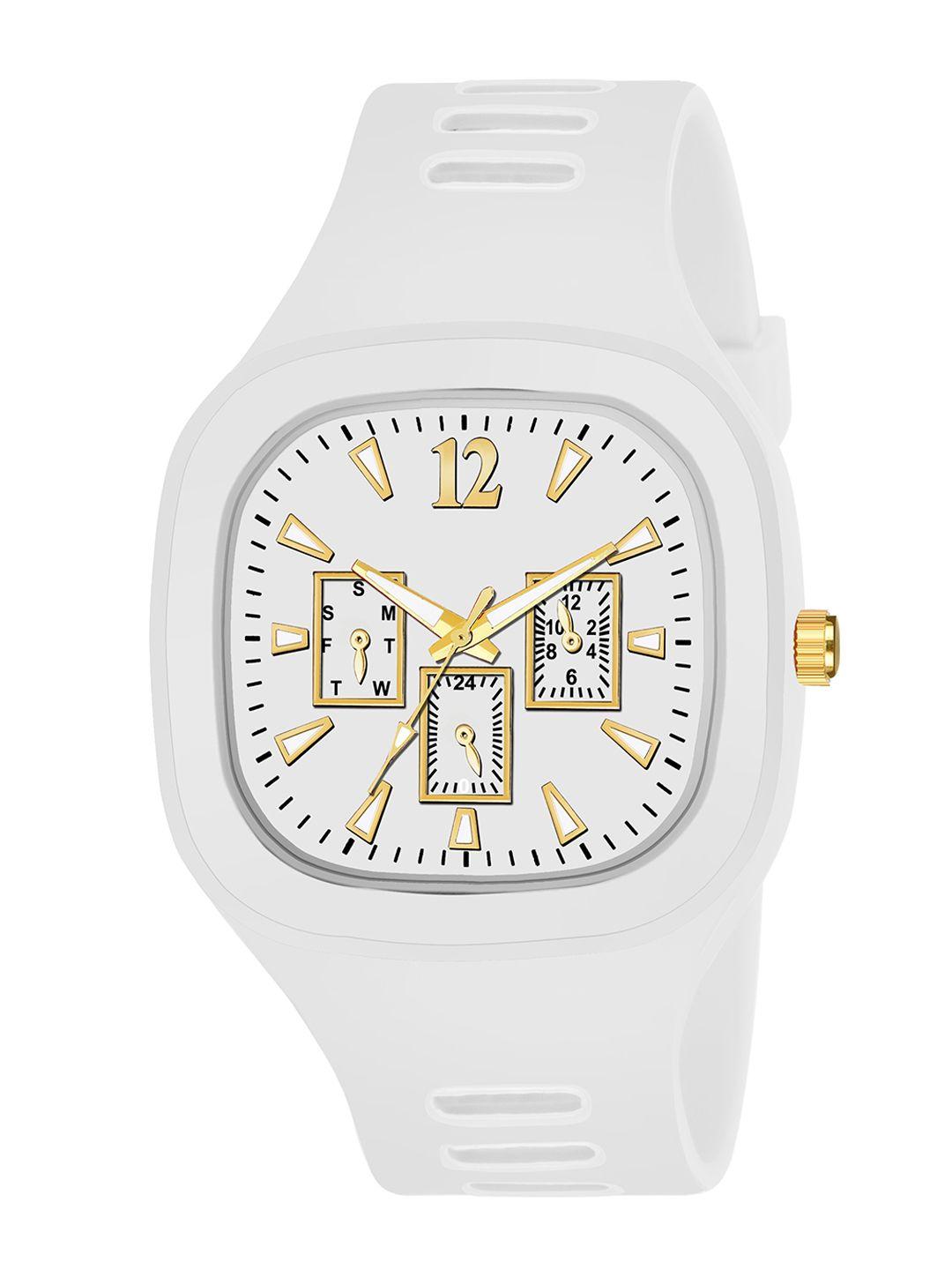 cero women brass dial & white straps analogue watch