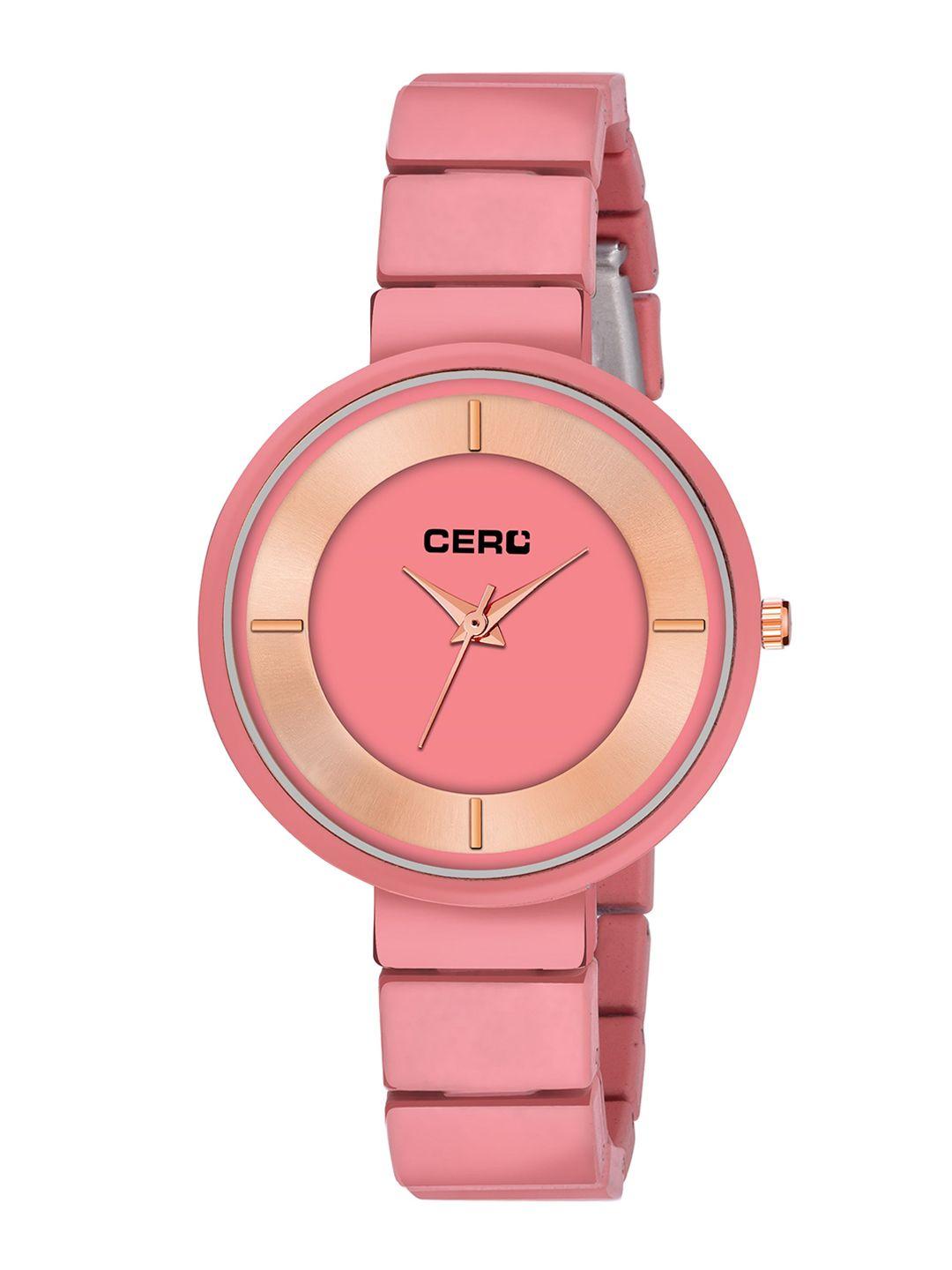 cero women brass dial & pink bracelet style straps analogue watch