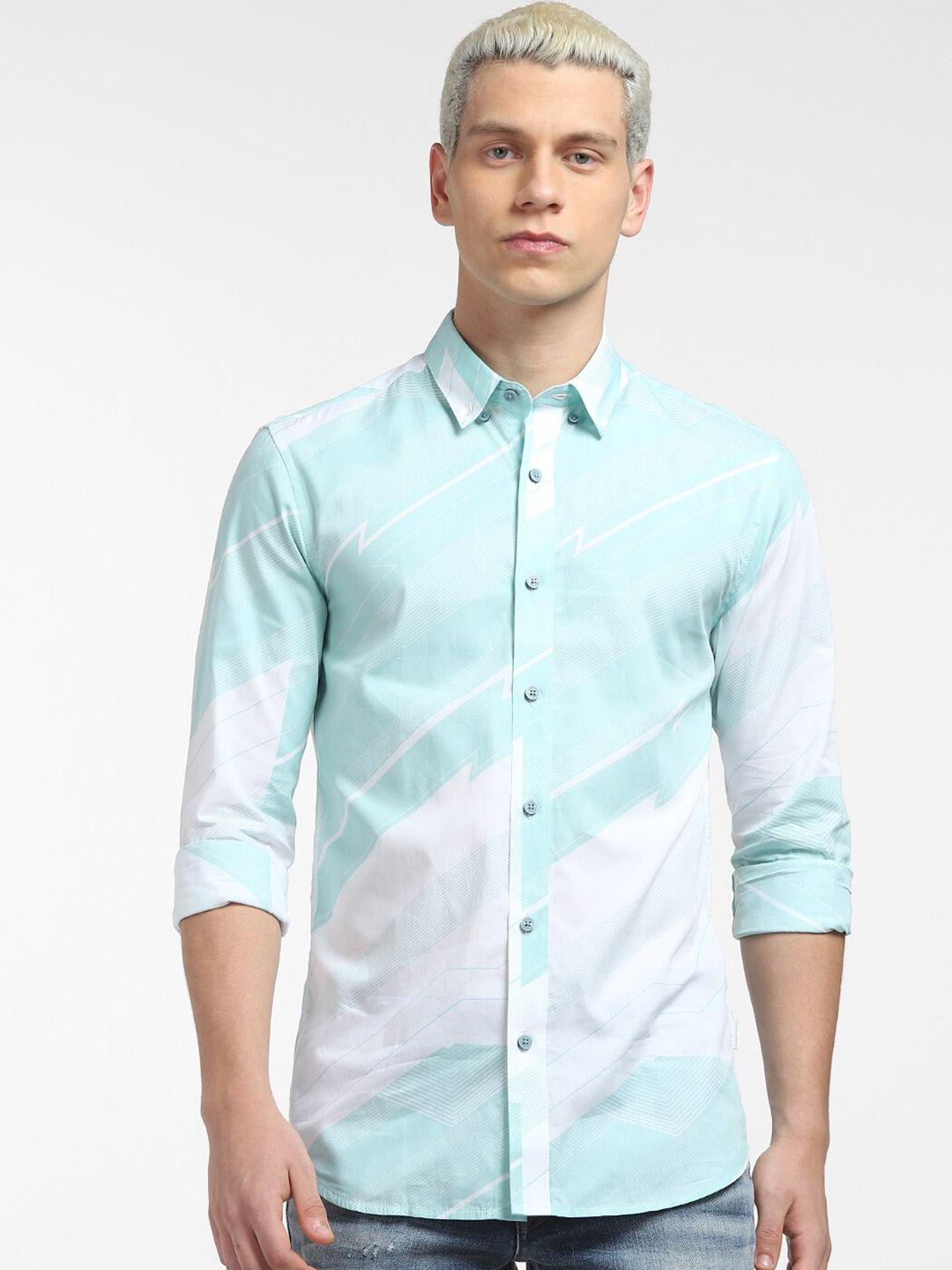 jack & jones men green printed casual shirt