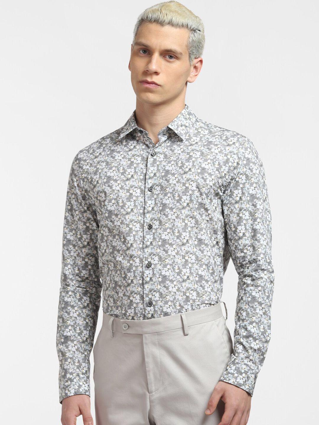 jack & jones men slim fit floral printed formal cotton shirt