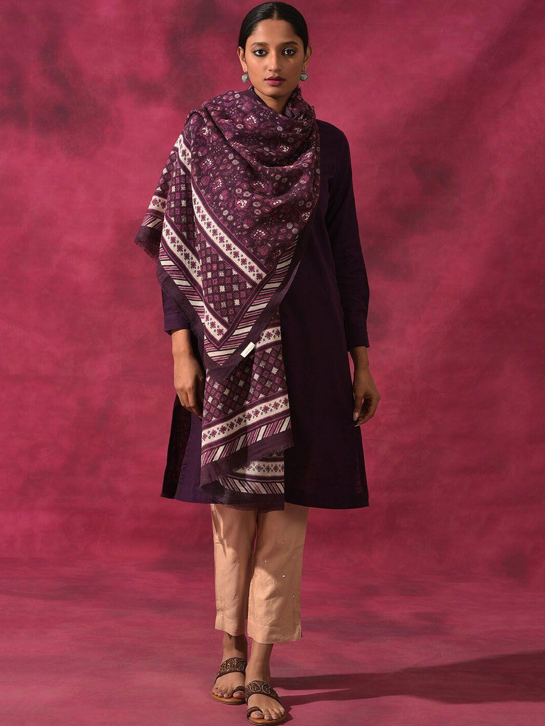 w the folksong collection women floral printed pure wool shawl