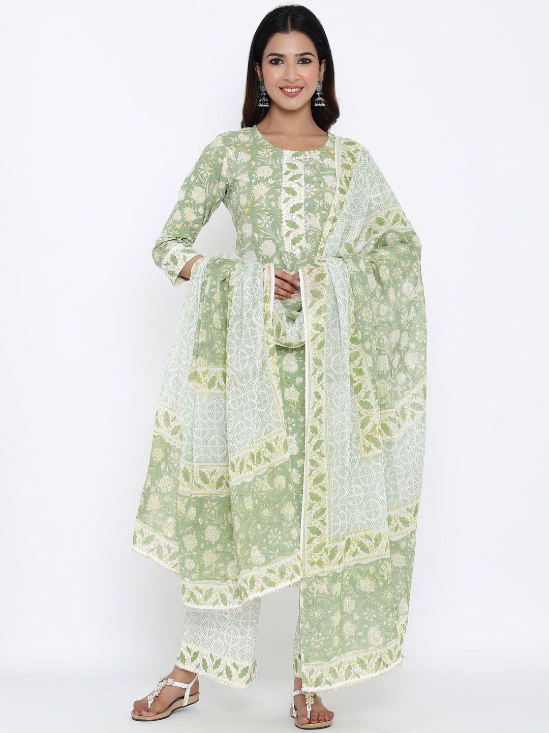 kipek women ethnic motifs printed pure cotton kurta with palazzos & dupatta