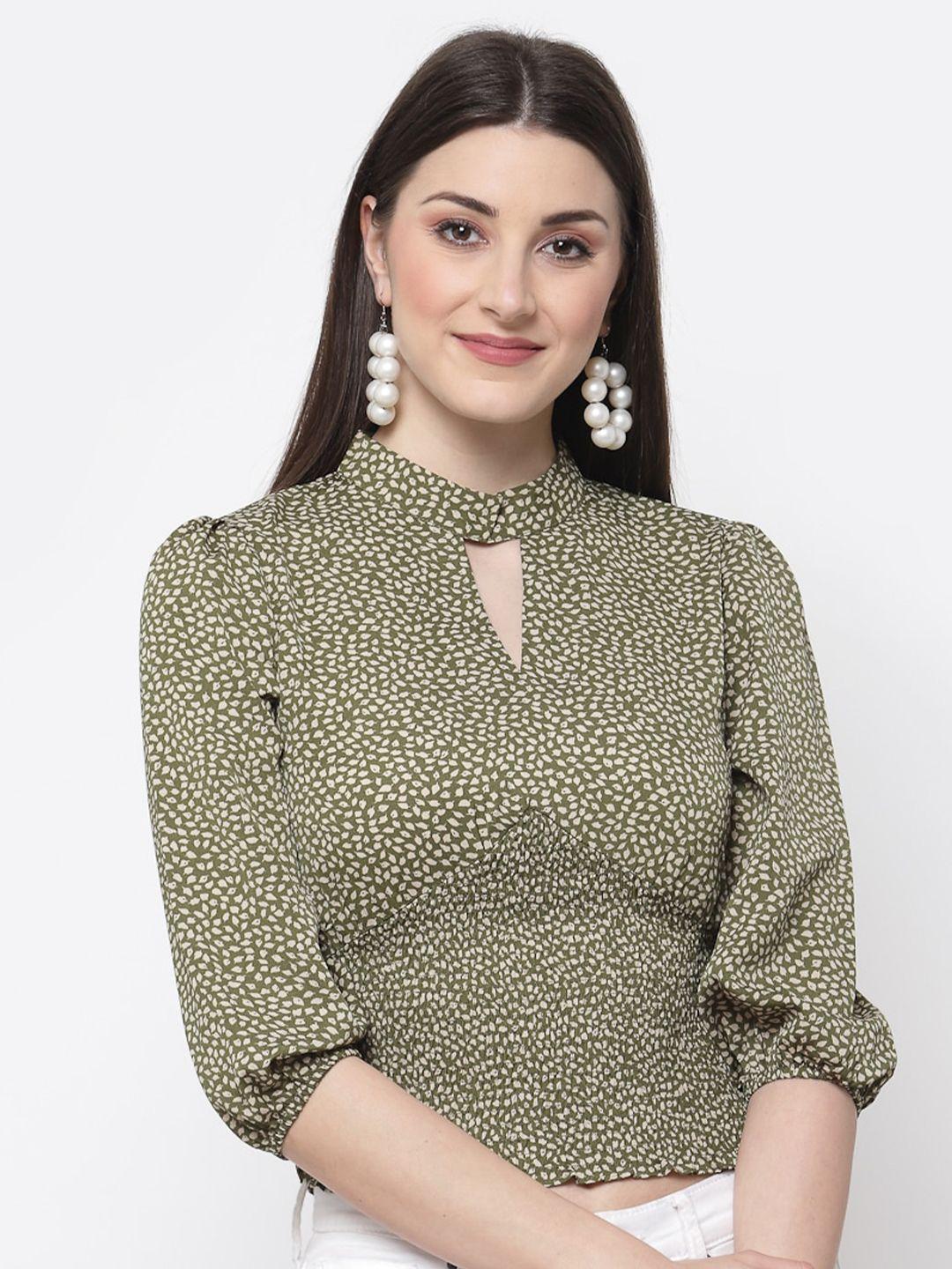 mafadeny print keyhole neck top