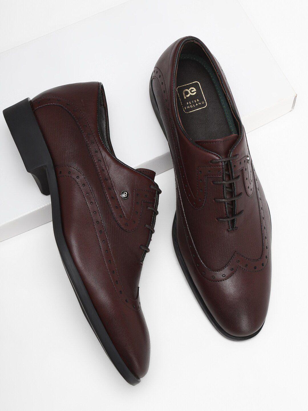 peter england men textured leather formal brogues