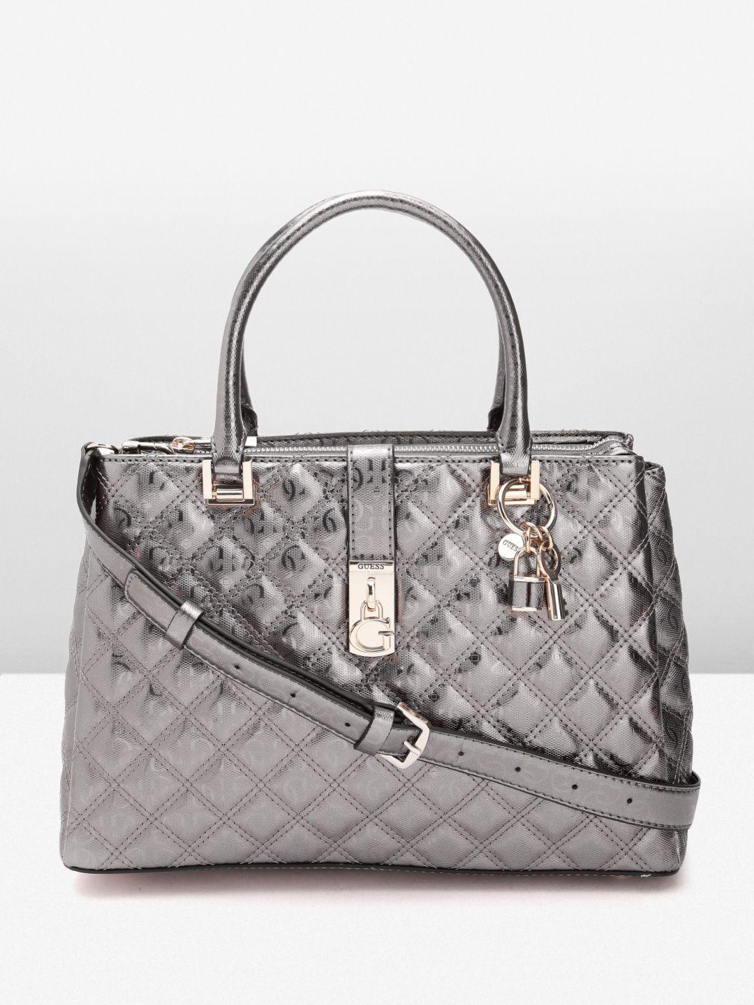 guess women printed structured handheld bag with quilted detail