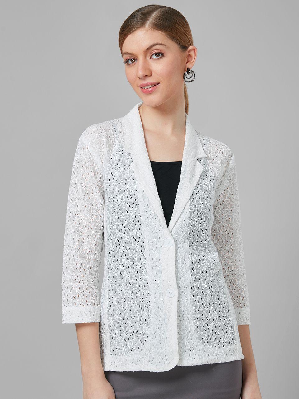 style quotient women self design floral lace tailored smart casual jacket