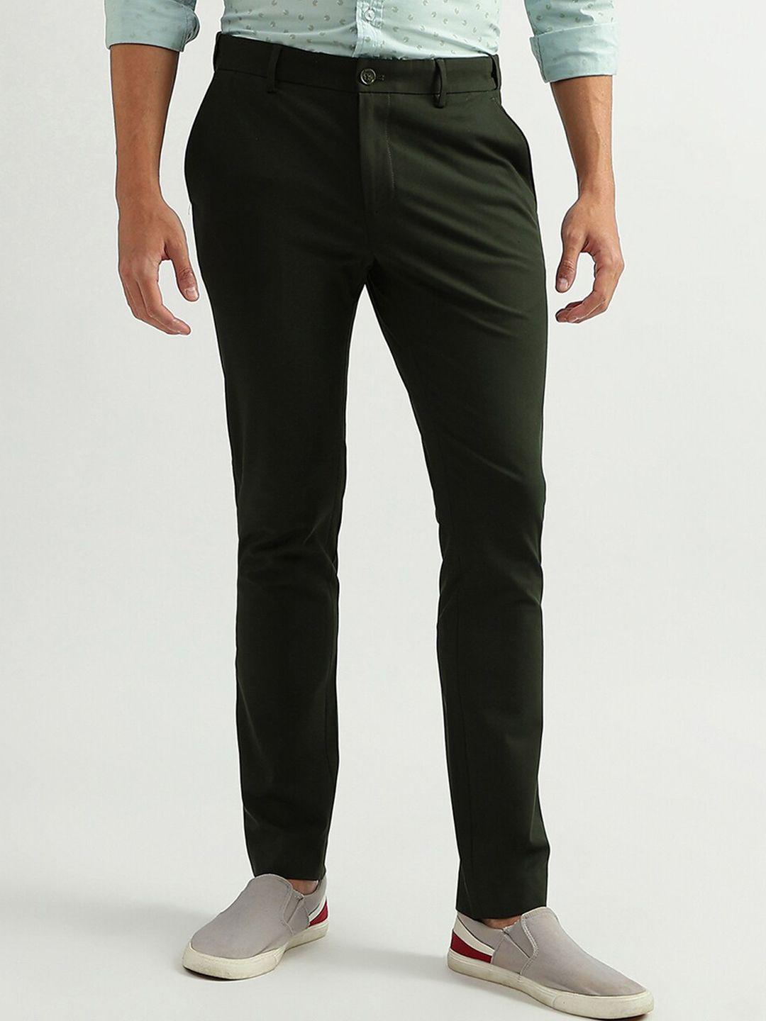 united colors of benetton men solid slim fit mid-rise trousers