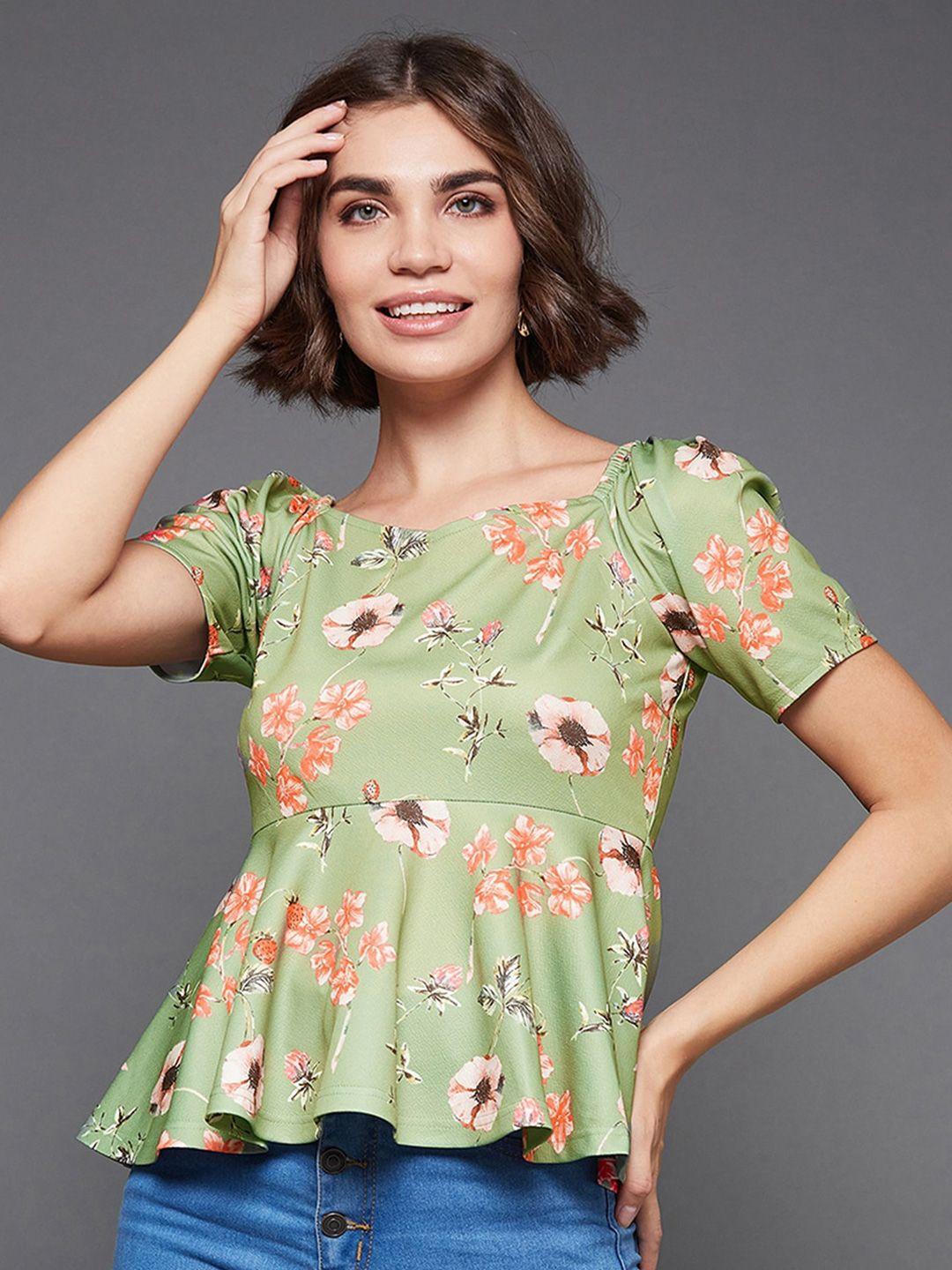 miss chase floral printed crepe peplum top