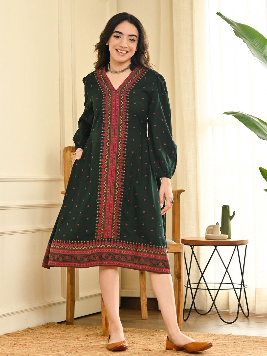 rustorange ethnic motifs a-line midi dress