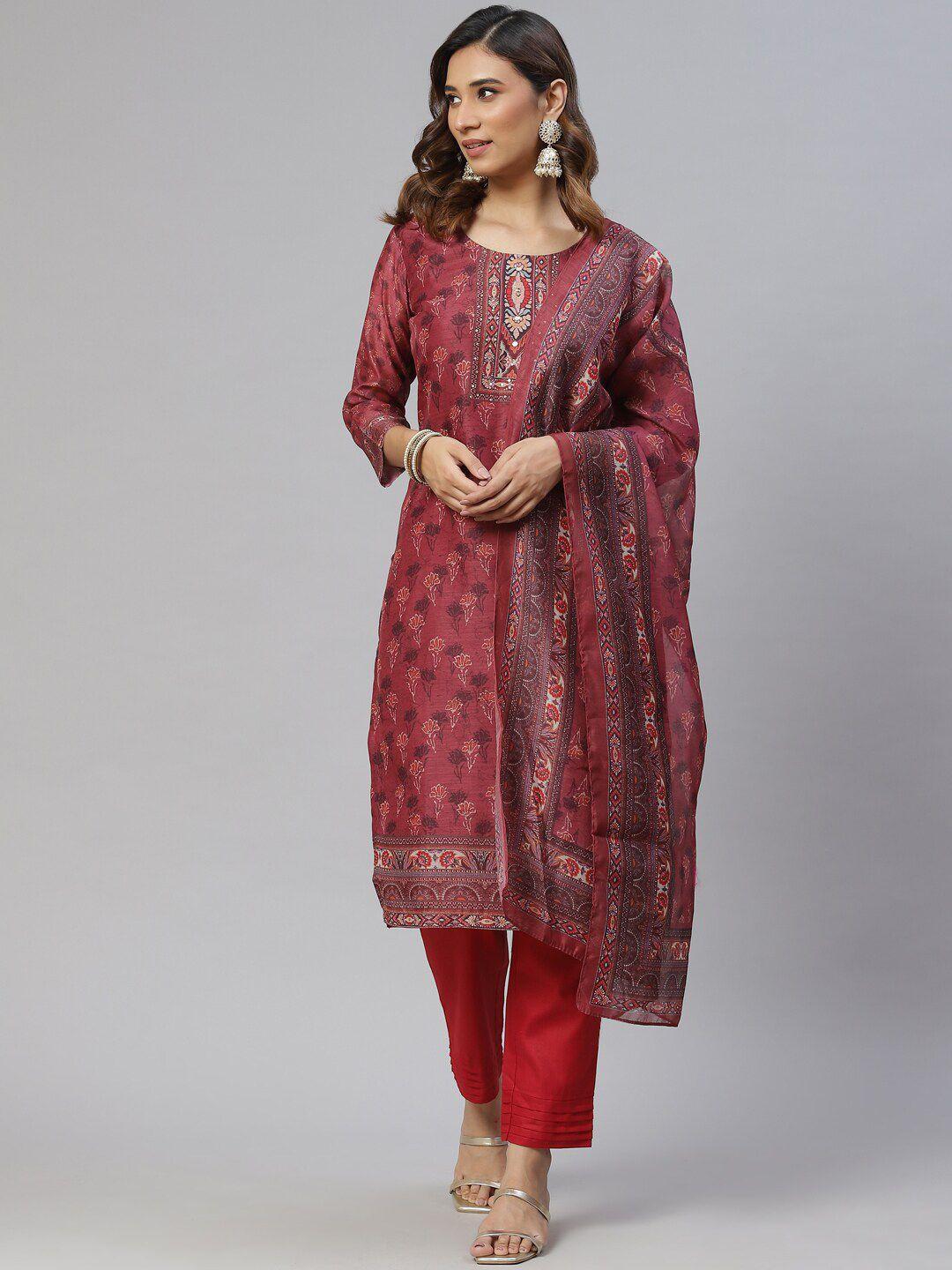 kalini women floral printed sequinned kurta with trousers & dupatta