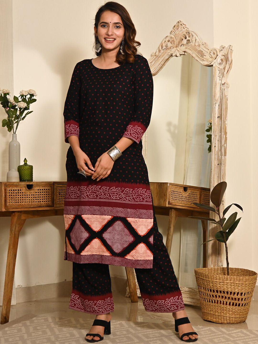 rustorange women bandhani printed kurta with palazzos