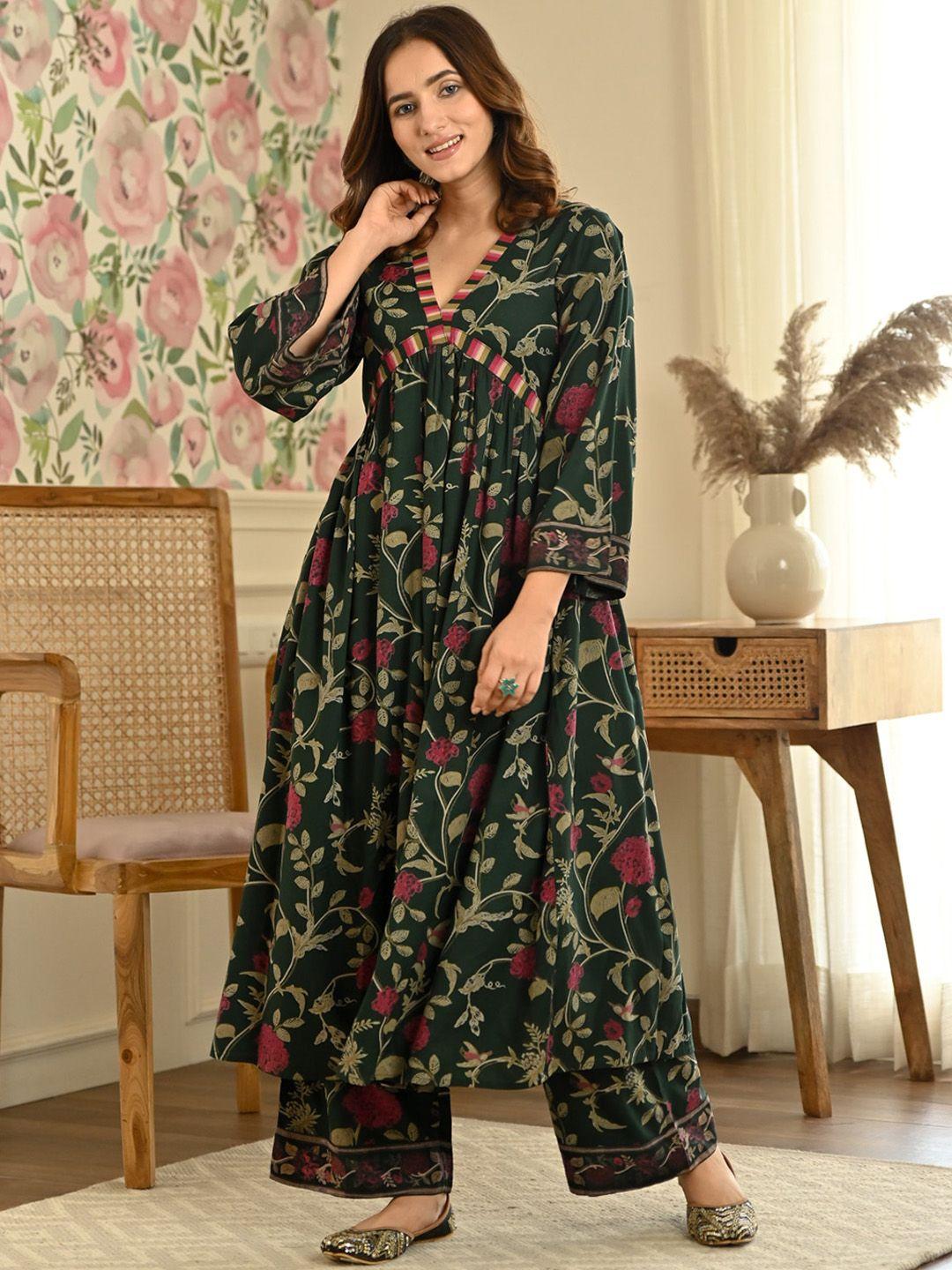 rustorange women floral printed kurta with palazzos