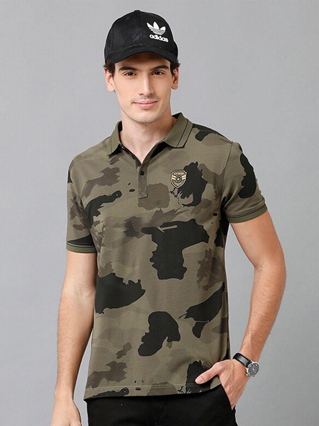 cp bro men olive  printed polo collar cotton t-shirt