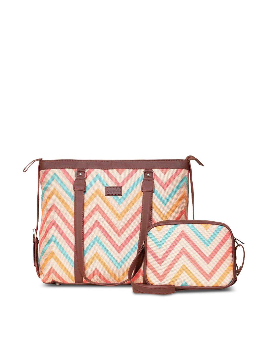 zouk multicoloured geometric printed structured sling bag