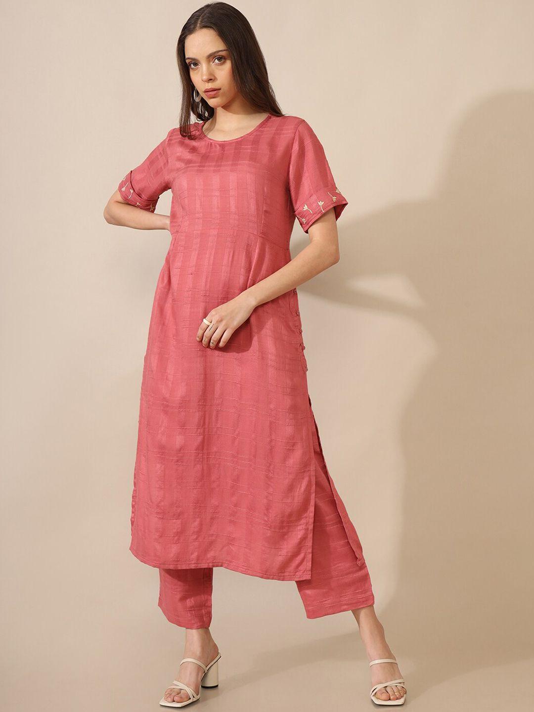 saaki thread work art silk kurta with trousers