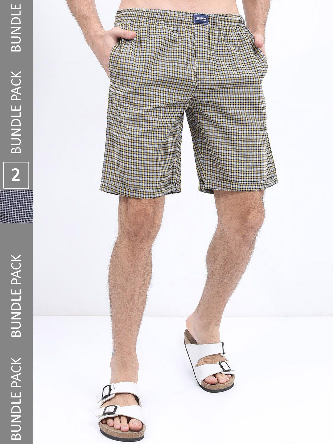 highlander men pack of 2 checked regular fit shorts