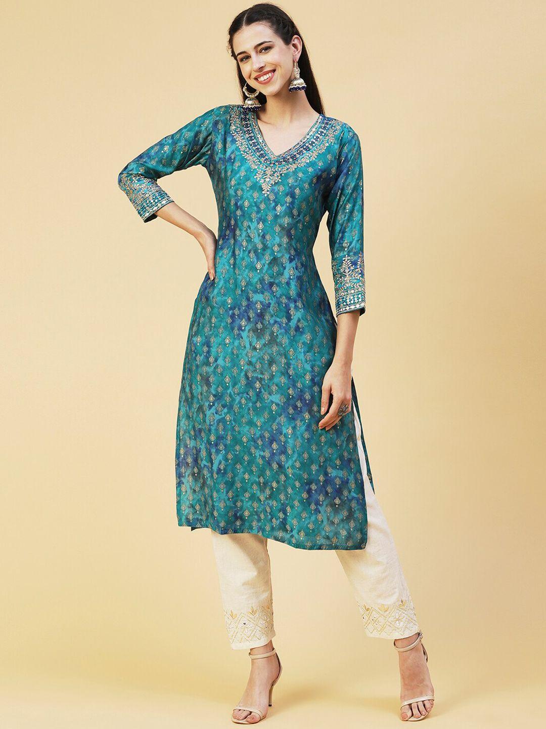 fashor women floral printed mirror work kurta