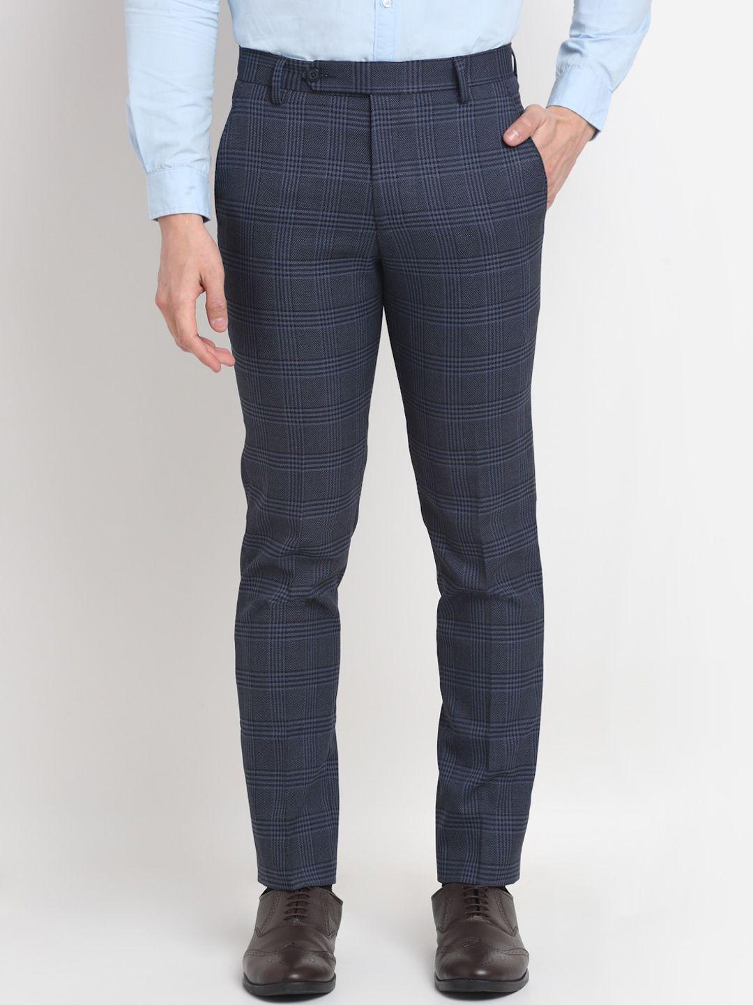 ennoble men checked smart tapered fit easy wash trousers