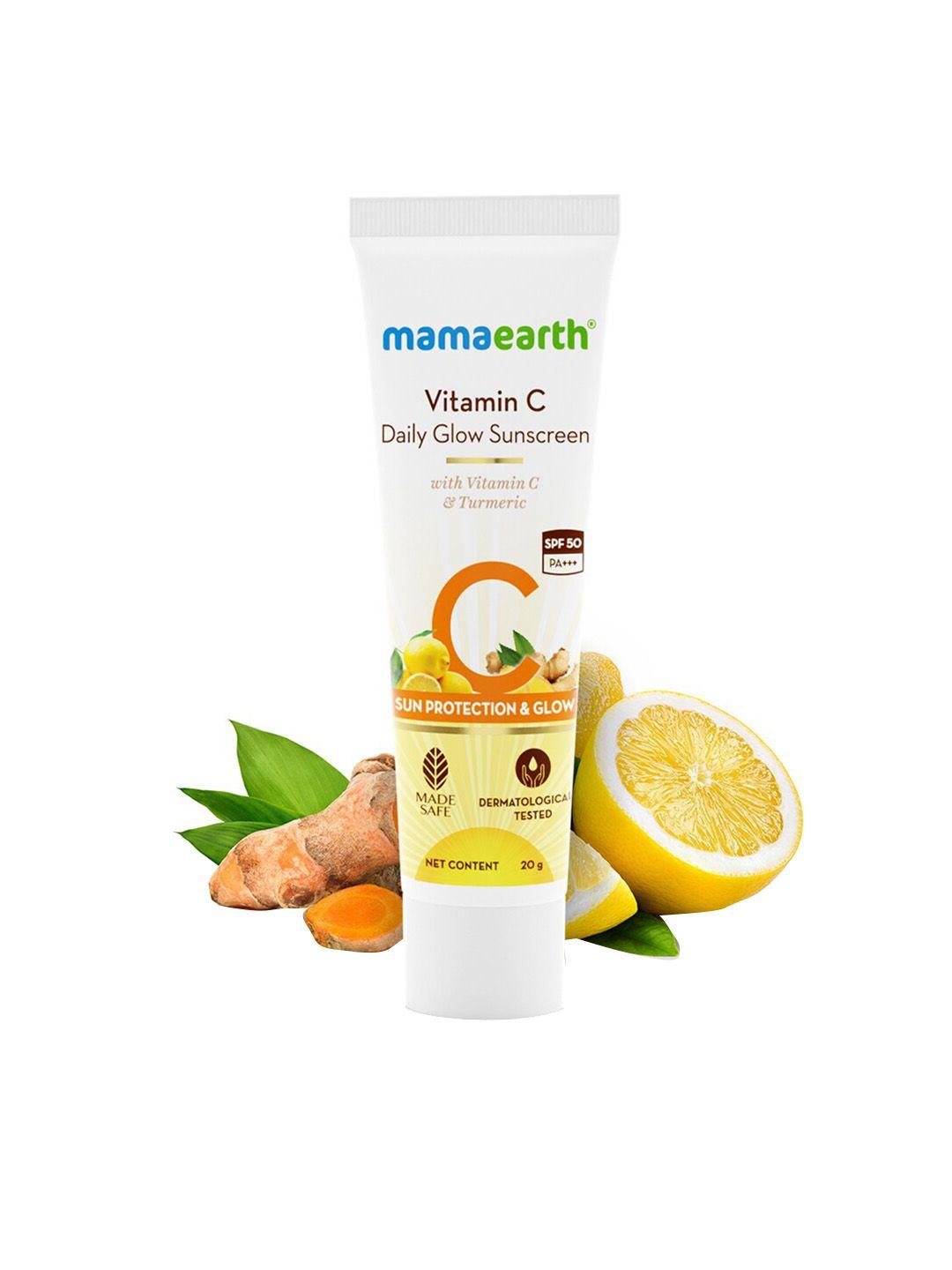 mamaearth vitamin c daily glow spf50 sunscreen with turmeric for sun protection - 20g