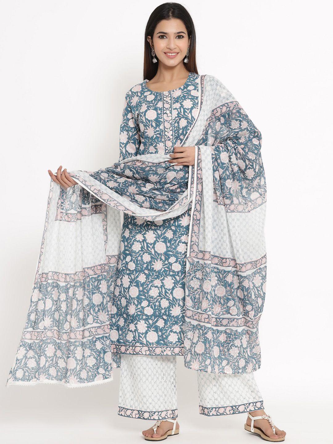 kipek women floral printed pure cotton kurta with palazzos & dupatta