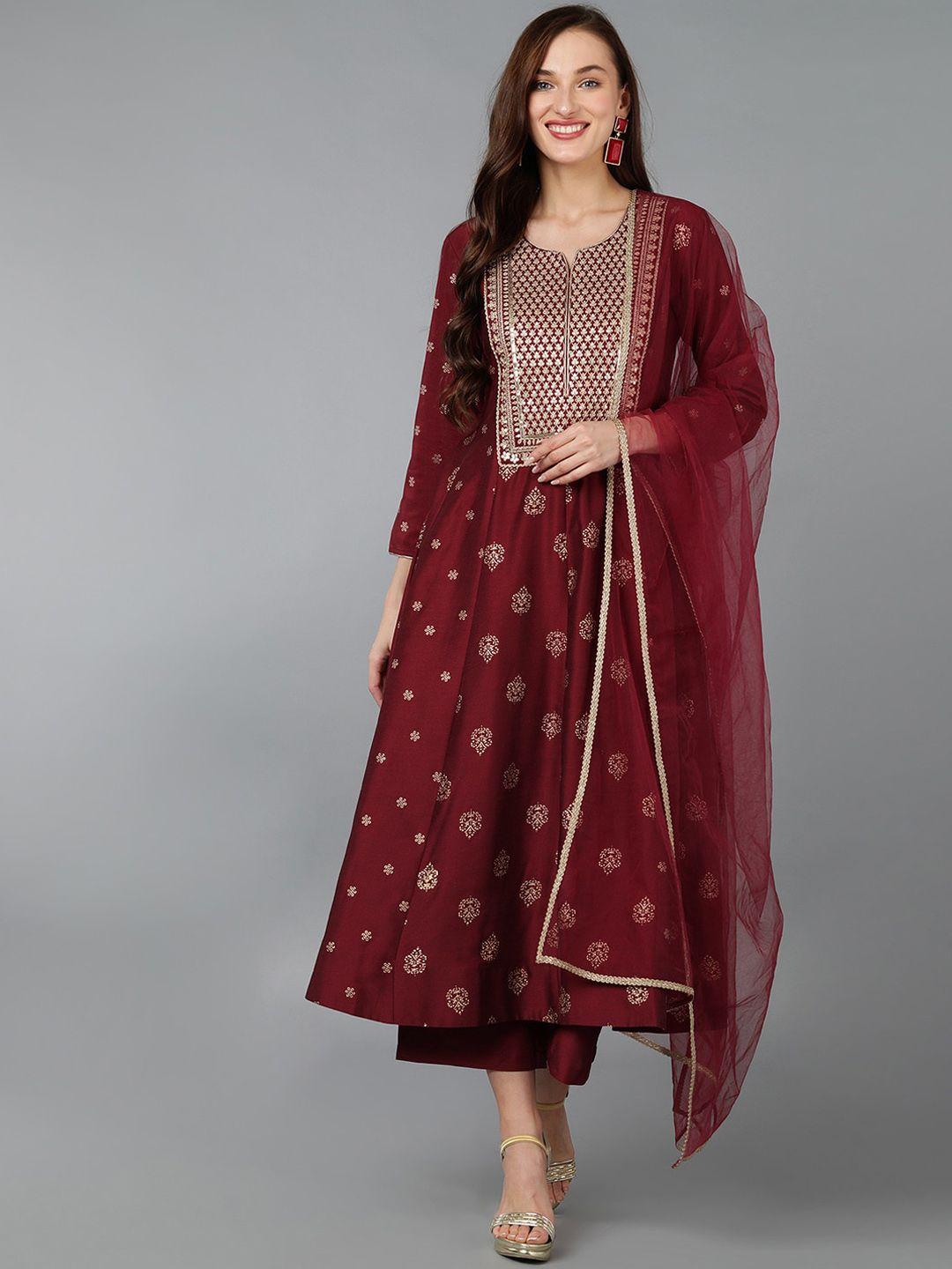 ahika women ethnic motifs printed panelled sequinned kurta with trouser & with dupatta