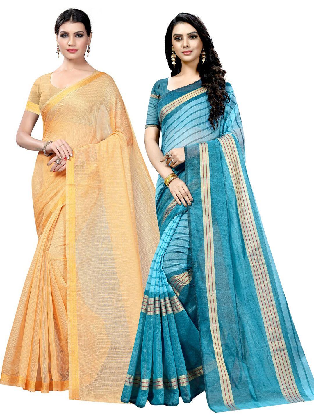 florence pack of 2 striped zari ilkal saree