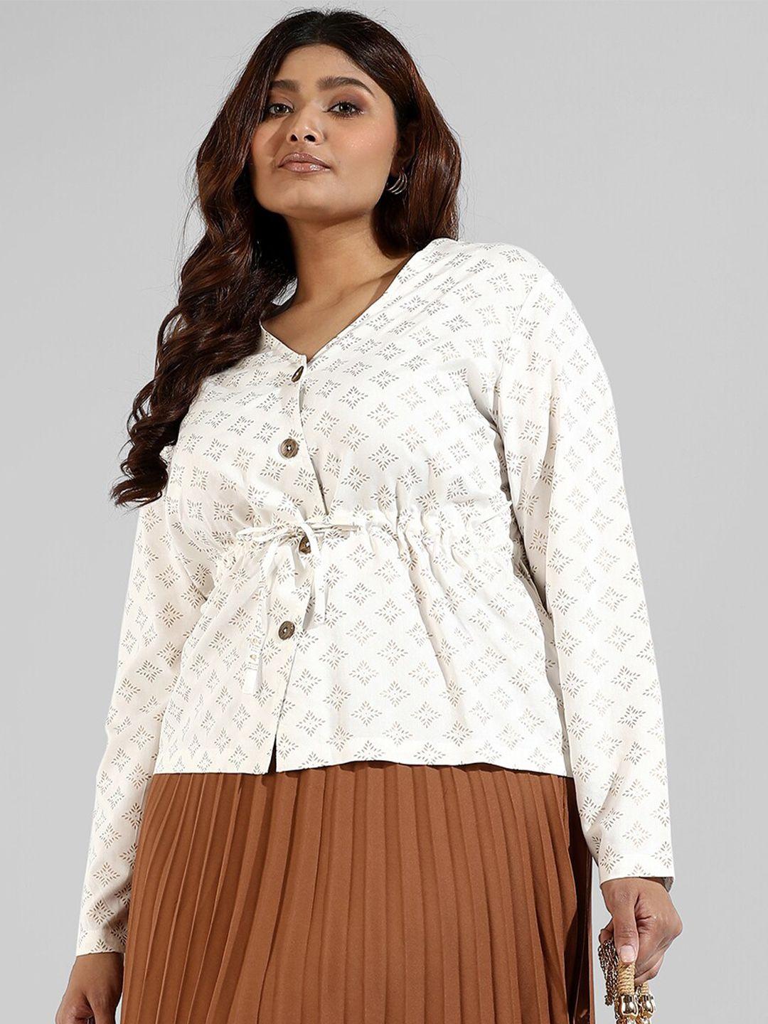 instafab plus size geometric print shirt style top