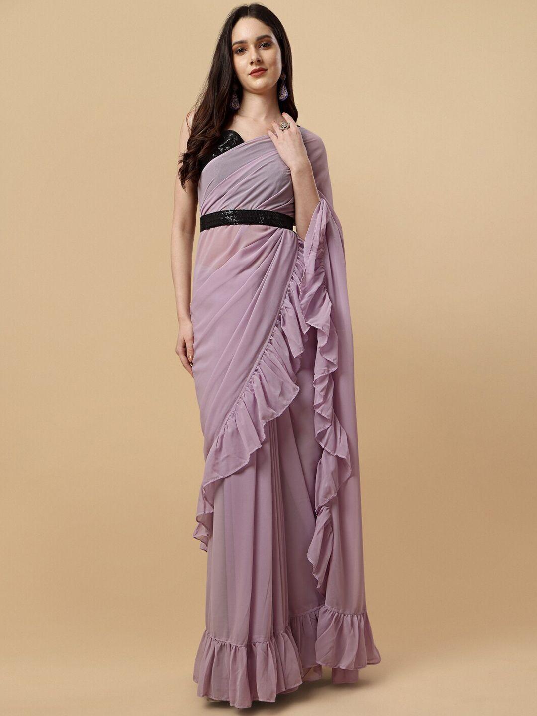 sangria ruffle saree with sequins blouse piece & belt