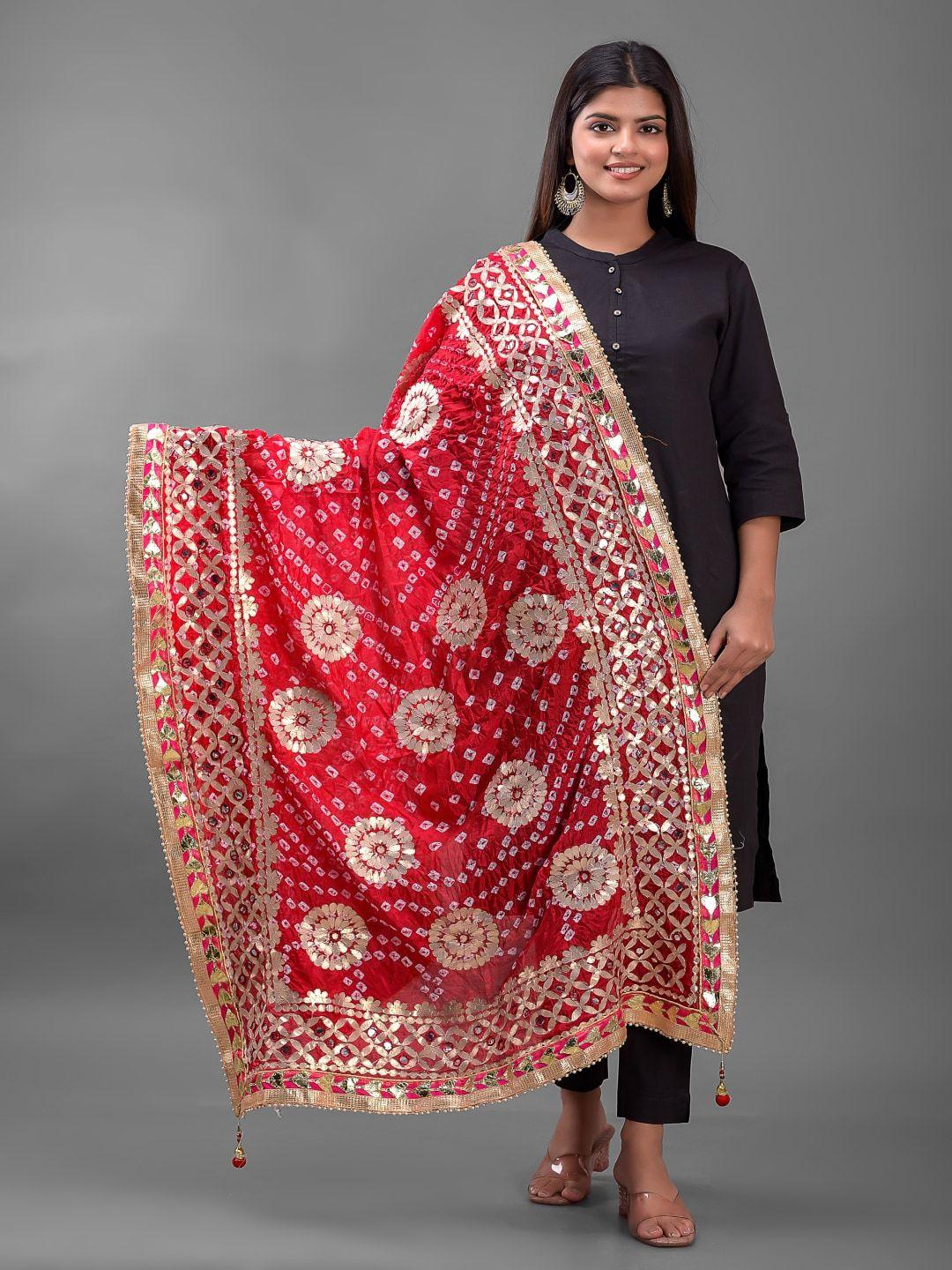 apratim printed art silk bandhani dupatta with gotta patti