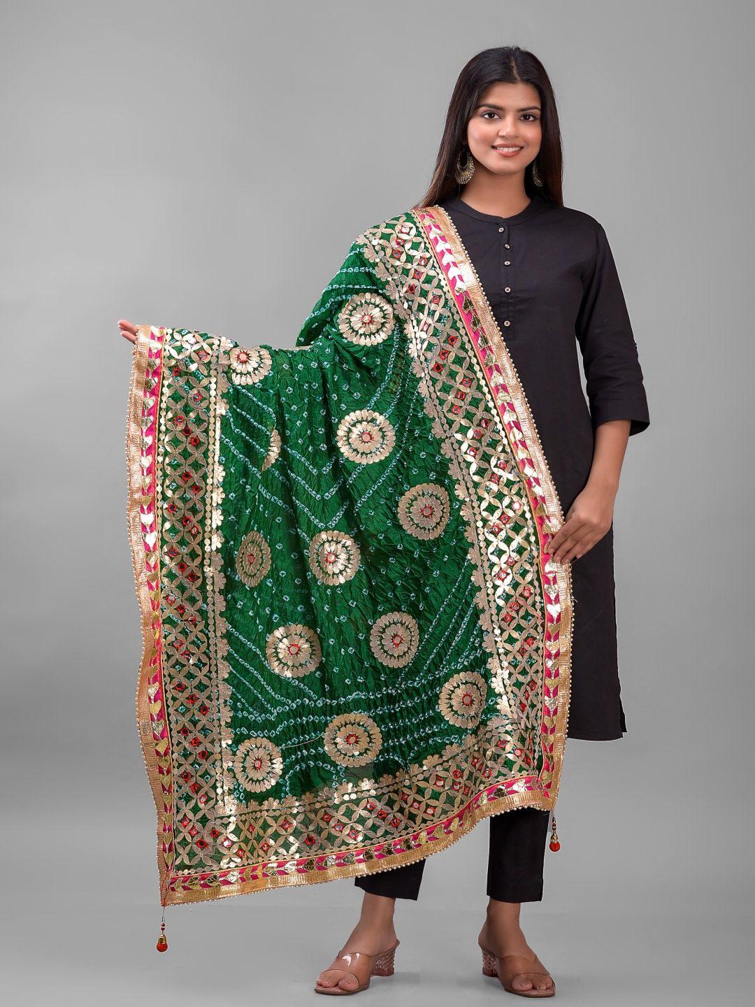 apratim  dyed art silk bandhani dupatta with gotta patti